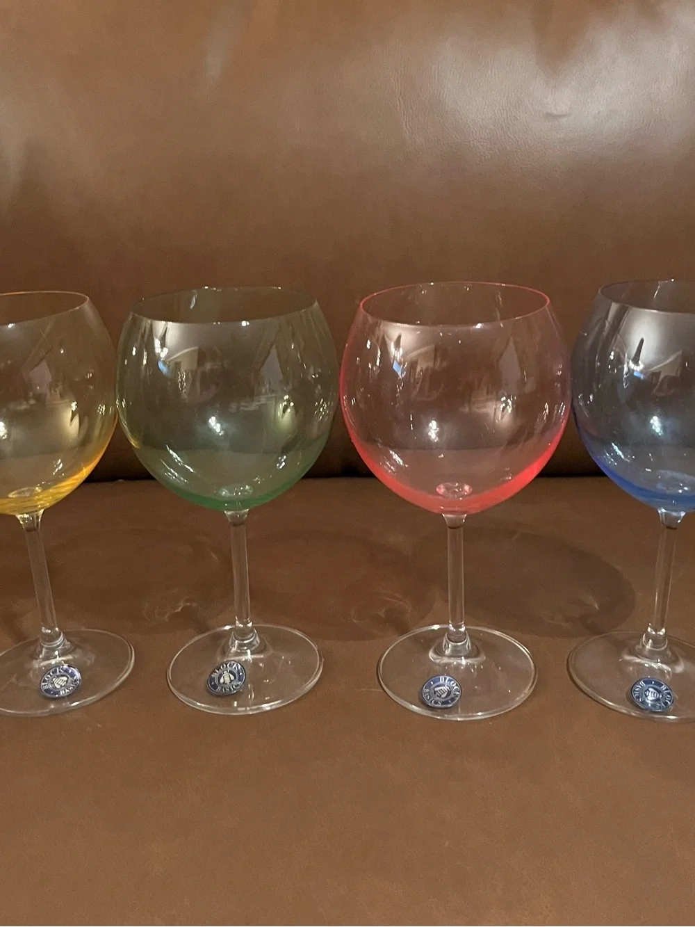 Block Basics Colored Stemmed Wine Glasses - Yellow, Green, Pink, Blue - Set of 4